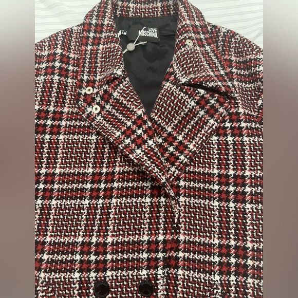 Love Moschino Double Breasted Wool Blend Coat in Check Tweed NWT Size 40 - Picture 9 of 12